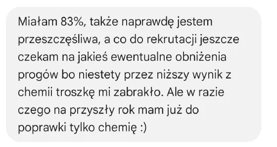 Wiadomość od ucznia po maturze z biologii z wynikiem egzaminu – opinia 5 z 14