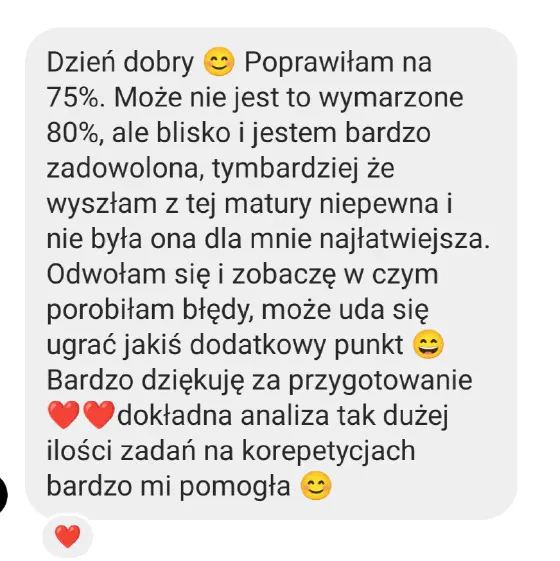 Wiadomość od ucznia po maturze z biologii z wynikiem egzaminu – opinia 7 z 14