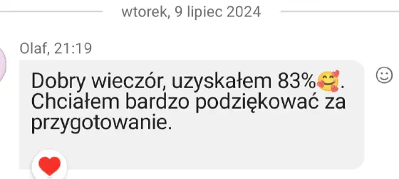 Wiadomość od ucznia po maturze z biologii z wynikiem egzaminu – opinia 11 z 14